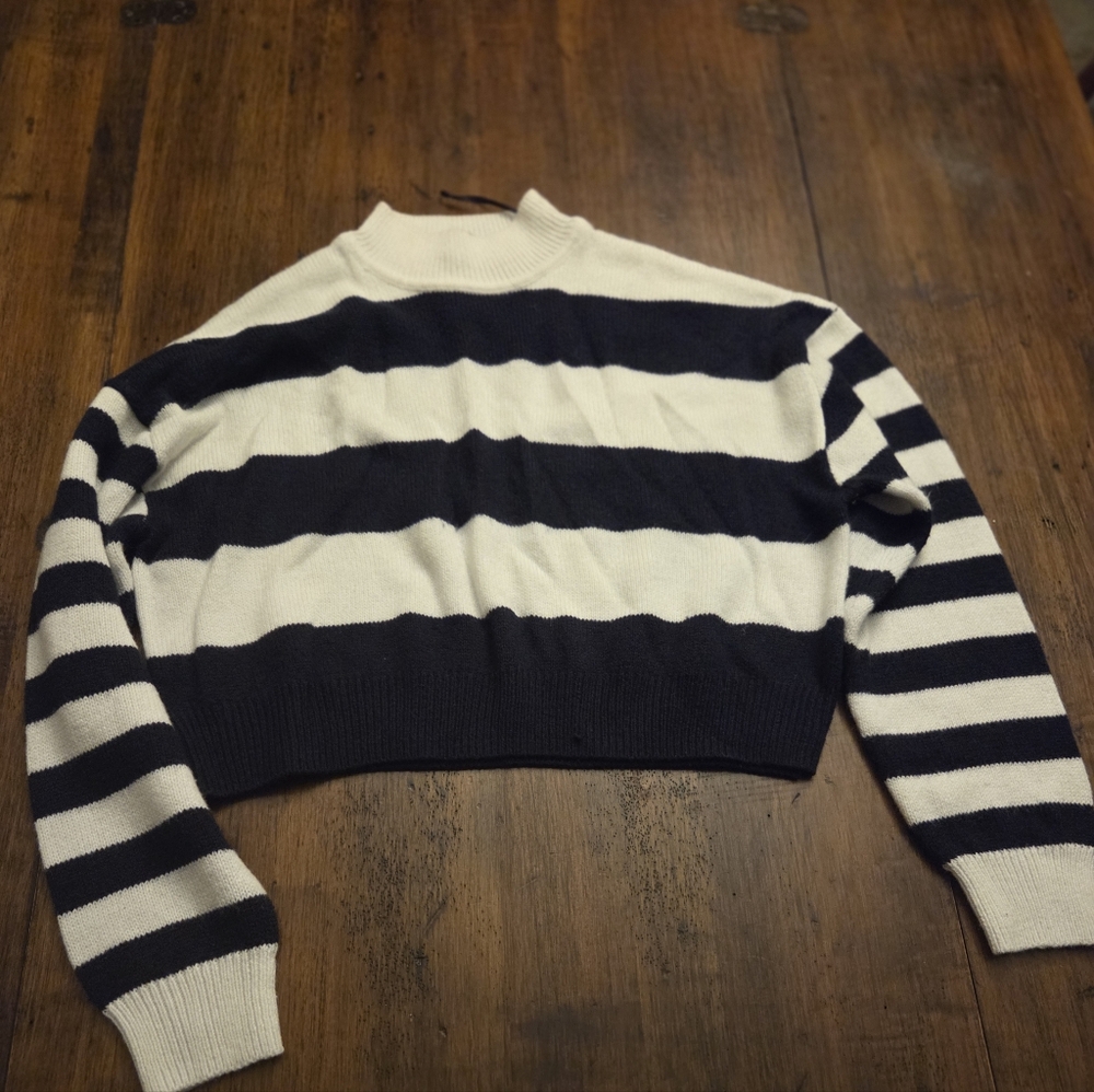 Divided Monochrome Striped Crew Neck Sweater